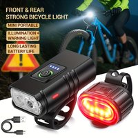 Front & Rear Bike Light Set, USB Rechargeable 1200LM MTB Headlight, LED Taillight for Outdoor Bicycle Night Riding Safety
