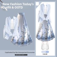 Spring Summer Women's Korean Style Dopaamine Sun Protection Shirt Strap Slimming Traditional Chinese Skirt Two Piece Set