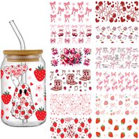 3D UV DTF Strawberry Christmas Bow Transfer Sticker For 16OZ Libbey Glass Cup Wrap Can Custom Labels DIY Waterproof Selfadhesive