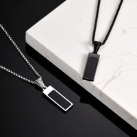Black Acrylic Rectangular Pendant Necklace for Men,Waterproof Stainless Steel Vertical Necklace,Trendy Casual Jewelry Gift