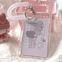Acrylic Kpop Photocard Holder With Star Keychain Sliding Cover Transparent Card Holder Spring Rope Wallets & Holders