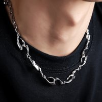 Men's Punk Irregular Liquid Metal Necklace Silver Color Stainless Steel Chain Hip Hop Y2K Fashion Unusual Jewelry Accessories