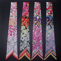 2026 New Fashion Twill Silk Scarf Flowers Print Tie Women Silk Scarf Head Scarf Brand Handle Bag Ribbons Small Long Scarves