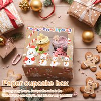 12PCS Santa Claus Gift Paper Boxes with Ribbon & Card Xmas Clear Window Gift Box Multi-Purpose Lovely Santa Gift Box for 4 Cakes