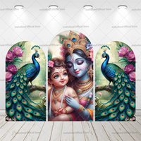 Mehofond Custom 2-Sided India Yashoda and Krishna Kids Birthday Party Baby Shower Cover Chiara Arch Background Decor Backdrop