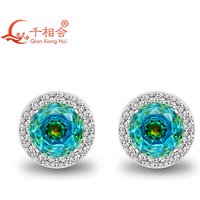 earrings melee white cubic zirconia Halo earrings 6mm round blue purple eye's stone mixed special color cz stone S925 silver