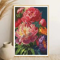 DIY Cross Stitch Complete Kits Peony Pattern Printed Canvas Cross-Stitch Kits 11CT Cotton Thread Set Embroidery Decoration