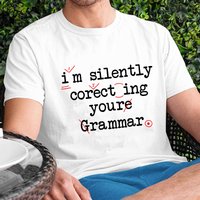 I'm Silently Correcting Your Grammar T-Shirt for Men, Funny Red Teacher Mark Graphic Tee, Female Short Sleeve O Neck Streetwear