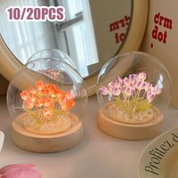 Nachtlicht mit Tulpenblüten, stimmungsvolles Dekor, LED-Nachtlicht, handgefertigt, Nachttisch-Schlaflicht, batteriebetrieben, Desktop-Ornamente, Geschenke