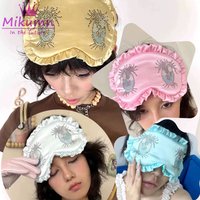 Mikumn Harajuku Japanese Kawaii Cartoon Eyes Rhinestone Ruffles Sleep Eye Mask Woman Girls Cute Soft Sleeping Eye Covers