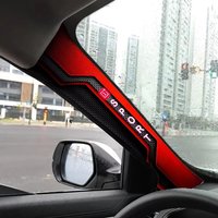 2 Pcs Sporty Pattern Car A-Pillar Stickers Carbon Fiber Self-adhesive Car A-Pillar Trim Scratch-resistant Black Red