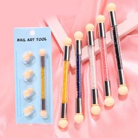 Double Ended Nail Sponge Gradient Brush, Rhinestone Handle Nail Dotting Blending Pen with 4 Replacement Washable Sponge Heads