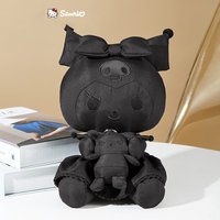 Sanrio Licensed Black Kuromi Plush Backpack with Keychain Squishy Cartoon Doll Shoulder Bag Adjustable Strap for Girls Teenagers