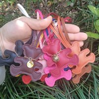 12 Colors Cute Bears Keychains Women PU Leather Hanger Pendant Decoration For Bag Car Keyring Accessories Gifts