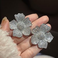 Huitan Hyperbole Big Flower Stud Earrings Aesthetic Accessories for Women Full Sparkling Cubic Zirconia Wedding Luxury Jewelry