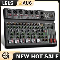 LEUS AU6 Channel Audio Mixer with 256 DSP Effects - 48V Phantom Power, Bluetooth & USB Connectivity, Supports PC Recording, DJ M
