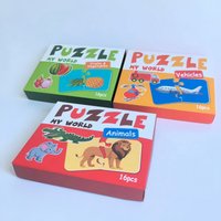 16 Pcs/Set Of Two-Piece Puzzle Card Featuring Large Animals Transportation Fruits And Vegetables Building Blocks