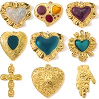 3pcs/Lot French Retro Stainless Steel Enamel Love Heart Necklace Pendant Hamsa Hand DIY Earring Charm Women Big Cross Jewelry