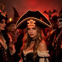 1pc Glowing LED Pirate Skull Hat Halloween Luminous Captain Cap Glow In the Dark Pirate Theme Party Cosplay Costume Accessories
