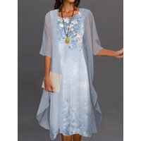 2024 Europe and the United States summer women's casual dress two-piece floral print round collar repair maxi