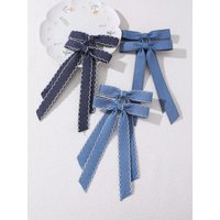 2pcs/6pcs Girls‘ Denim Effect Bow Hair Clips Set, Fashion Jeans-Style Clips for Everyday Wear