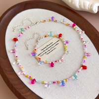 Colorful Dopey Glass Bead Necklace & Bracelet Silver-Plated Clear Teardrop Short Necklace Choker-Style Collarbone Chain