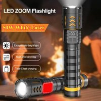 Super Bright LED Flashlight Type-C Charging Zoomable Work Lamp Aluminum Alloy Tactical Torch Outdoor Camping Lantern Fishing