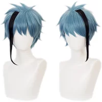 Twisted Wonderland Cosplay Wig Floyd Leech Jade Leech Wig Blue Highlights Dark Grey Heat Resistant Hair Wigs Fashion