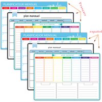A3 Size Magnetic Weekly &monthly Planner Dry Erase Calendar Fridge Sticker Spanish, French, English. No Pen