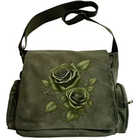 Rose Print Women's Messenger Bag Large Capacity Crossbody Bag Vintage Multiple Pockets Shoulder Bag Daily Commuting