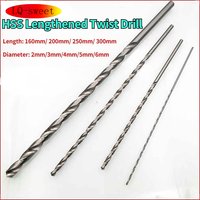 Extra Long HSS Drill Bit Set Holesaw Hole Saw Cutter Drilling Kit for Wood Steel Metal Alloy 2-6mm Length160/200/250/300mm