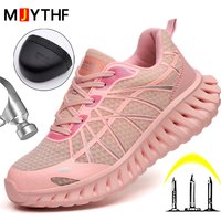 Pink Women's Work Safety Shoes Anti-Smash Anti Puncture Work Sneakers Steel Toe Shoes Lightweight Comfort Protection Shoes New