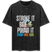 AliExpress NONE Triathlon - Stroke It Ride It Pound It, Triathlon - Swim, Bike, Run, Funny Triathlete T-Shirt Non-Shrink Basic Cotton T-Shirt