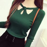 New Autumn and Winter Women's Slim Stretch Sexy Pullover Hollow Solid Color Sweater Slim Bottoming Shirt Sweater Ladies