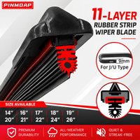 PINMOAP 11 Layer Rubber Strip Auto Wiper Blade 9mm J U Hook Windshield Replacement Quiet Clear Wiping Universal Car Accessory
