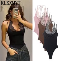 KLKXMYT Chic Sexy Patchwork Lace Women Jumpsuit Night Party Backless Bodysuit 2026 Spring Summer Halter Slim Short Jumpsuit