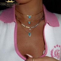High Quality Geometric Fashion Jewelry Water Drop Shaped Turquoises Stone Delicate Necklace Gold Color Fashion Jewlery