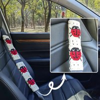 2-pack Handmade Ladybug Crochet Car Seat Belt Cover - Lucky Spot Cozy Seatbelt Pad for Car Interior Accessories