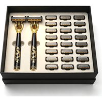 Male manual electric shaver with 2 handles, 24 replaceable blades, stainless steel razor blades (excluding packaging box)