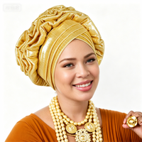 Already Made Ruffle Flower Turban Cap African Women's Wedding Geles Female Head Wraps Nigerian Auto Gele Headdresses Headpiece