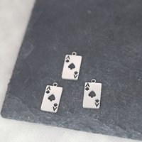 3PCS DIY Craft Tassels Earrings Playing Card Ace of Hearts Stainless Steel Pendant Charms for Jewelry Making Necklace Accessorie