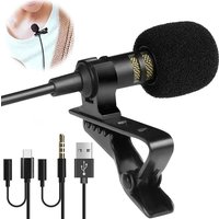 Portable 1.5m Lavalier Mini Microphone Condenser Clip-on Lapel Mic Wired 3.5mm USB Type C Microfon For Phone for Mac Laptops pc