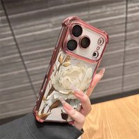 White Lotus Flower Plating Case For Samsung Galaxy Note 20 S23 S22 Ultra S21 Plus S20 FE A35 A25 A24 A14 A34 A05 A05S A52 A53