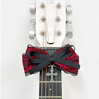 Gothic Lace Guitar Headstock Bow - Black & White Guitar Accessory with Cross Pendant for Acoustic Electric Guitar Ukulele