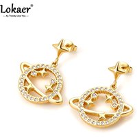 Lokaer High Quality Hollow Moon Star Zircon Earrings for Women Gold Plated Rhinestone Earring Wedding Jewelry Accessories E26092