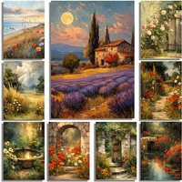 Retro Nostalgia Wildflower Farmhouse House Jungle Natural Scenery Art Oil Paint Poster Canvas Printing Hotel Bedroom Wall Dec