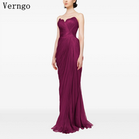 Verngo Burgundy Silk Shiny Evening Dress Sweetheart Mermaid Maxi Prom Gown Pleated Formal Occasion Dress Customized