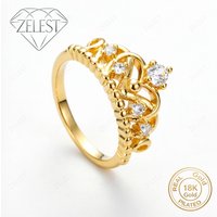 925 Sterling Silver 18K Gold Plated Luxury #8 Crown Zircon Ring - Women's Fashion Party Gift Jewelry Accessories