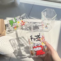 Hexagonal Crayon Shin-chan Glass Cup High Borosilicate Glass Mug Cartoon Crocodile Coffee Cup Kitchen Drinkware Home Accessories