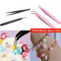 4 Stück/Set in rosa und schwarzer Farbe, Ellenbogen- und gerader Pinzettenkopf, für die Herstellung von handgefertigtem Schmuck und Scrapbooking